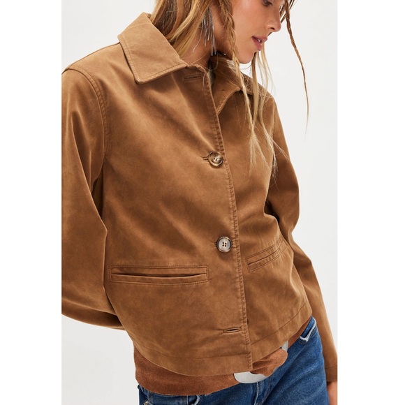 Free People Hera Vegan Suede Jacket We The Free Tan Collared Coat Sz Medium NEW - Picture 5 of 12